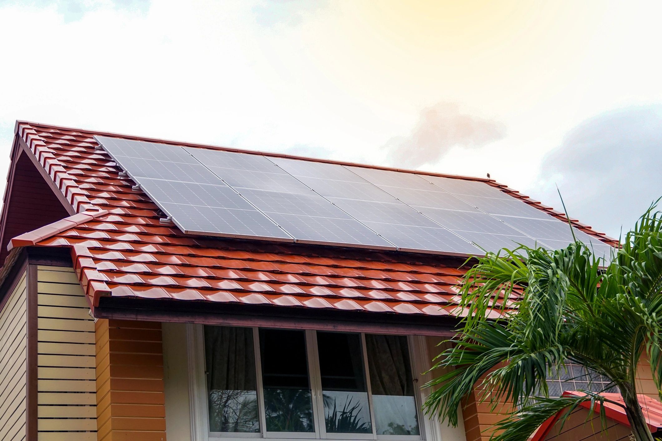 Roof covered with solar panels for home energy generation